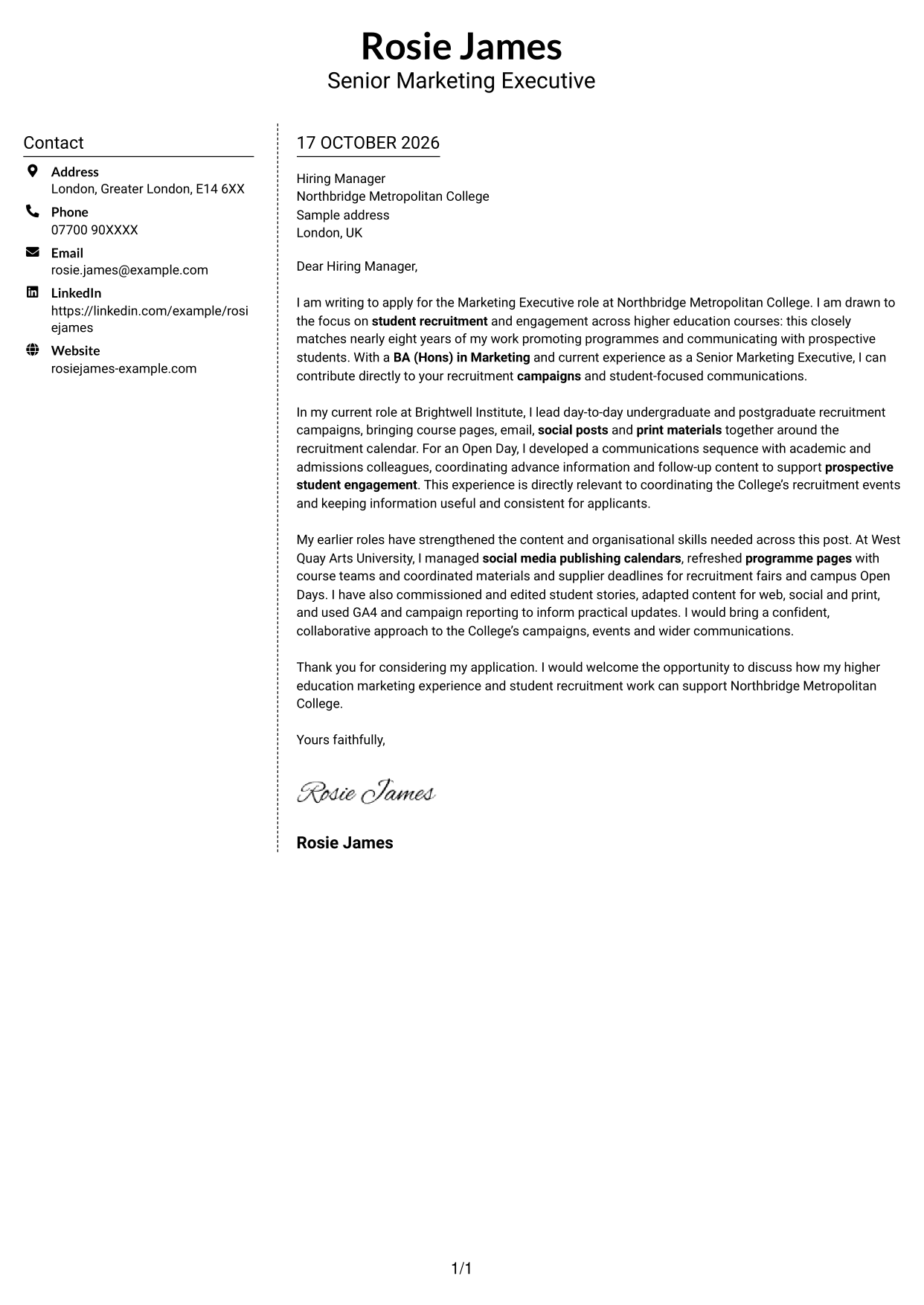 Cover letter example — page 1