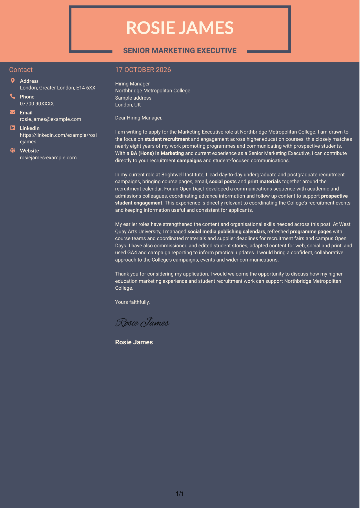 Cover letter example — page 1