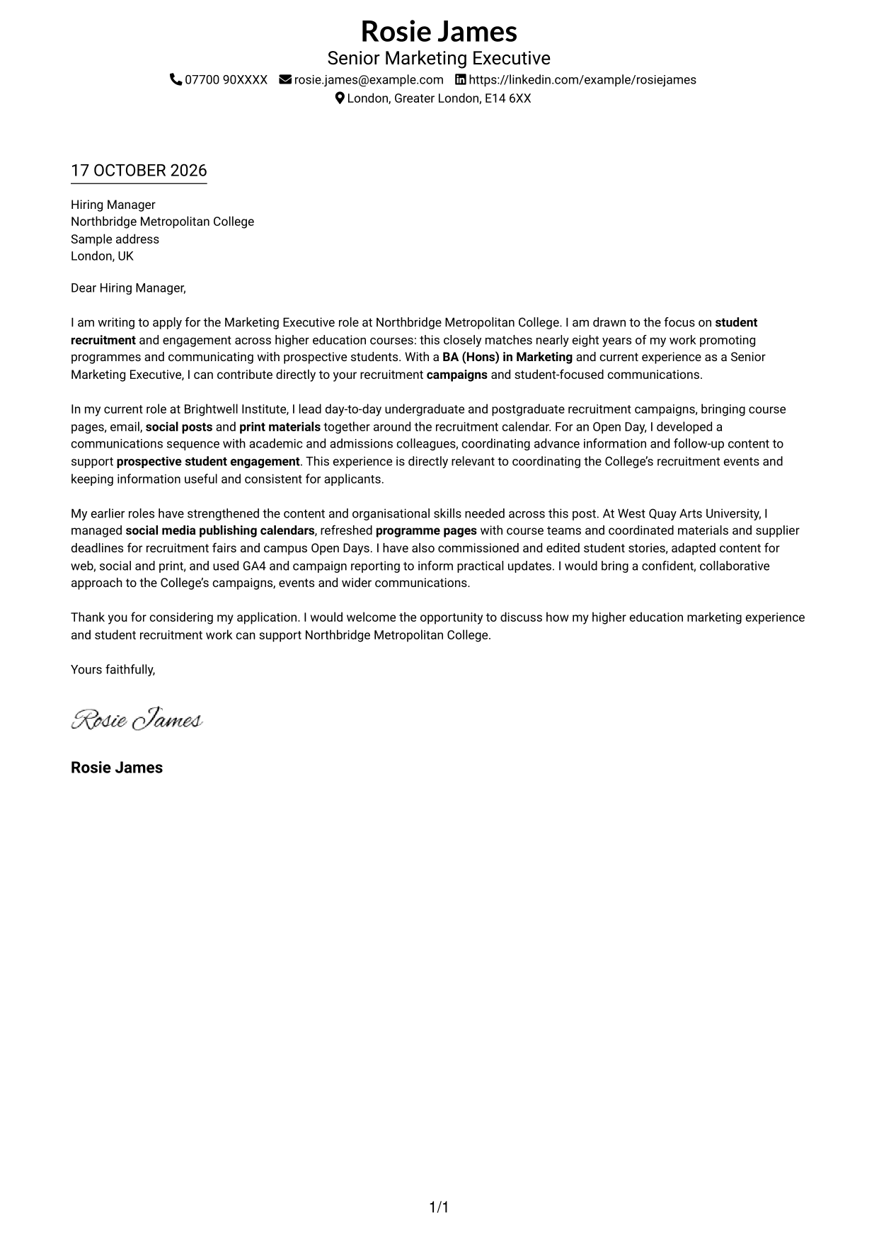Cover letter example — page 1