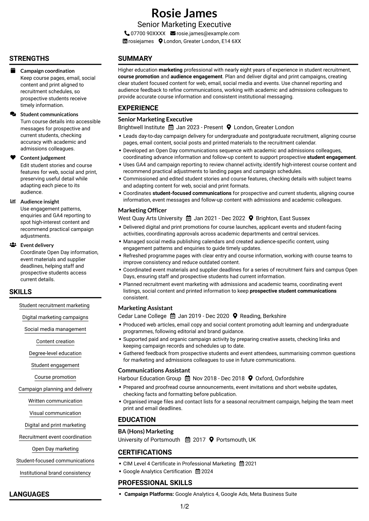 CV example — page 1