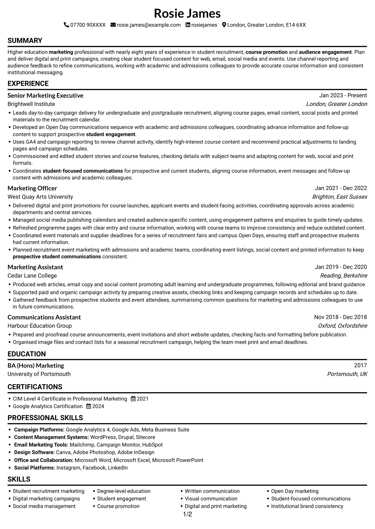 CV example — page 1
