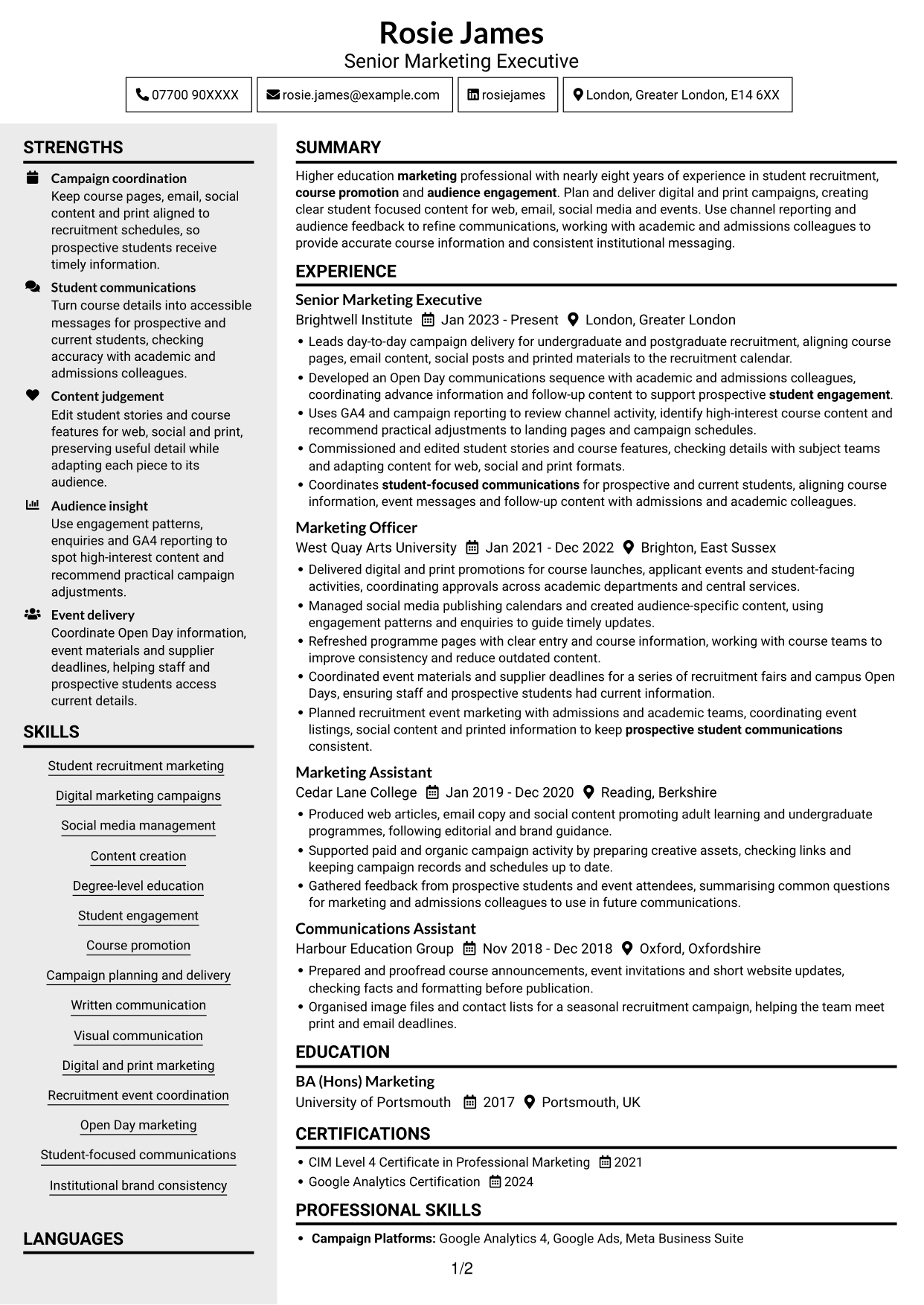CV example — page 1