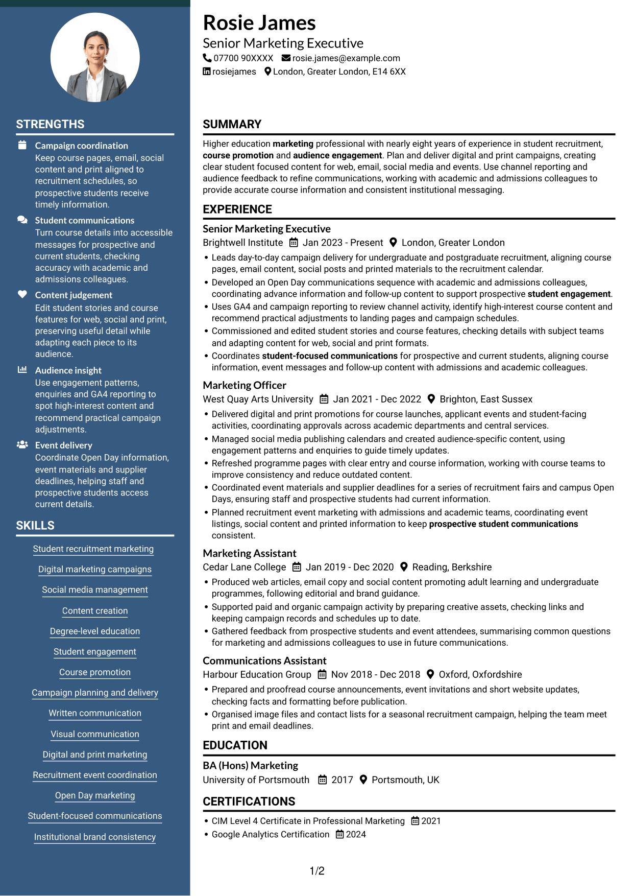 CV example — page 1