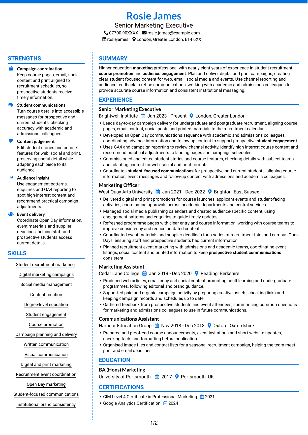 CV example — page 1
