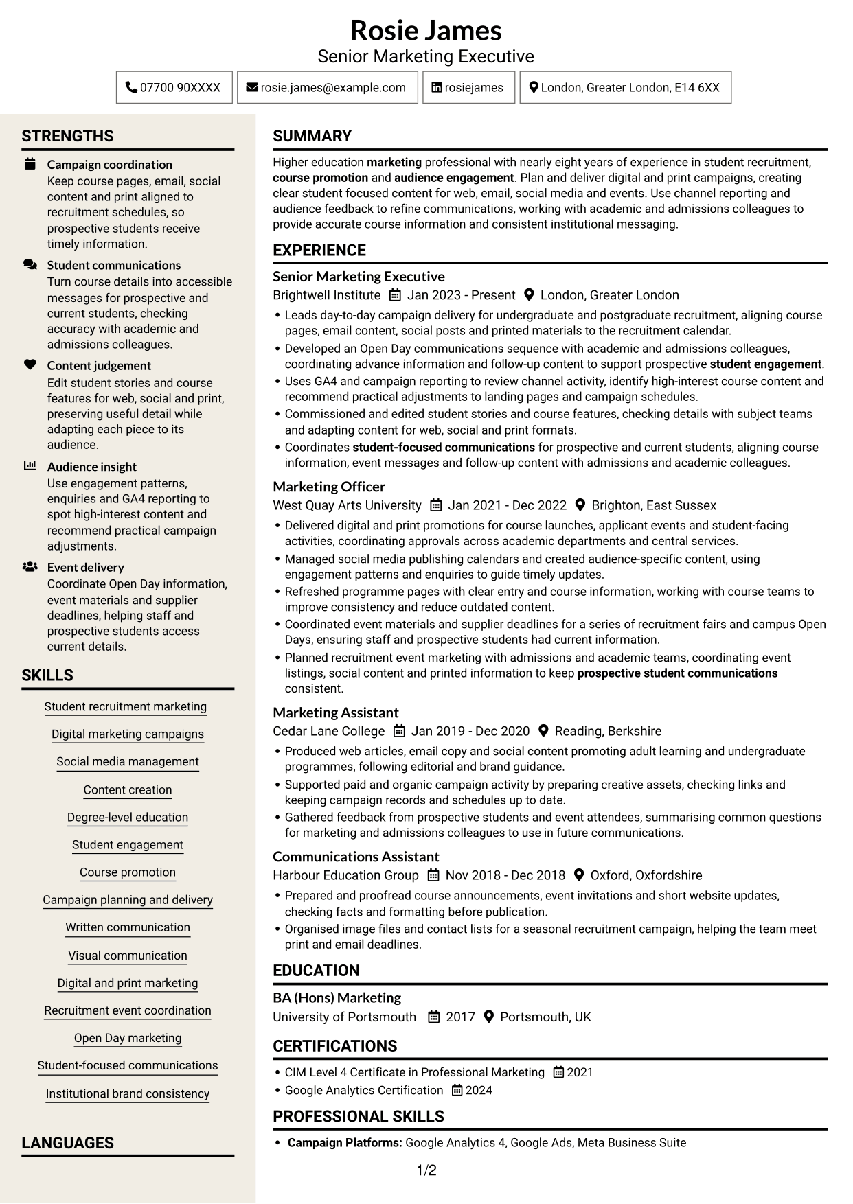 CV example — page 1