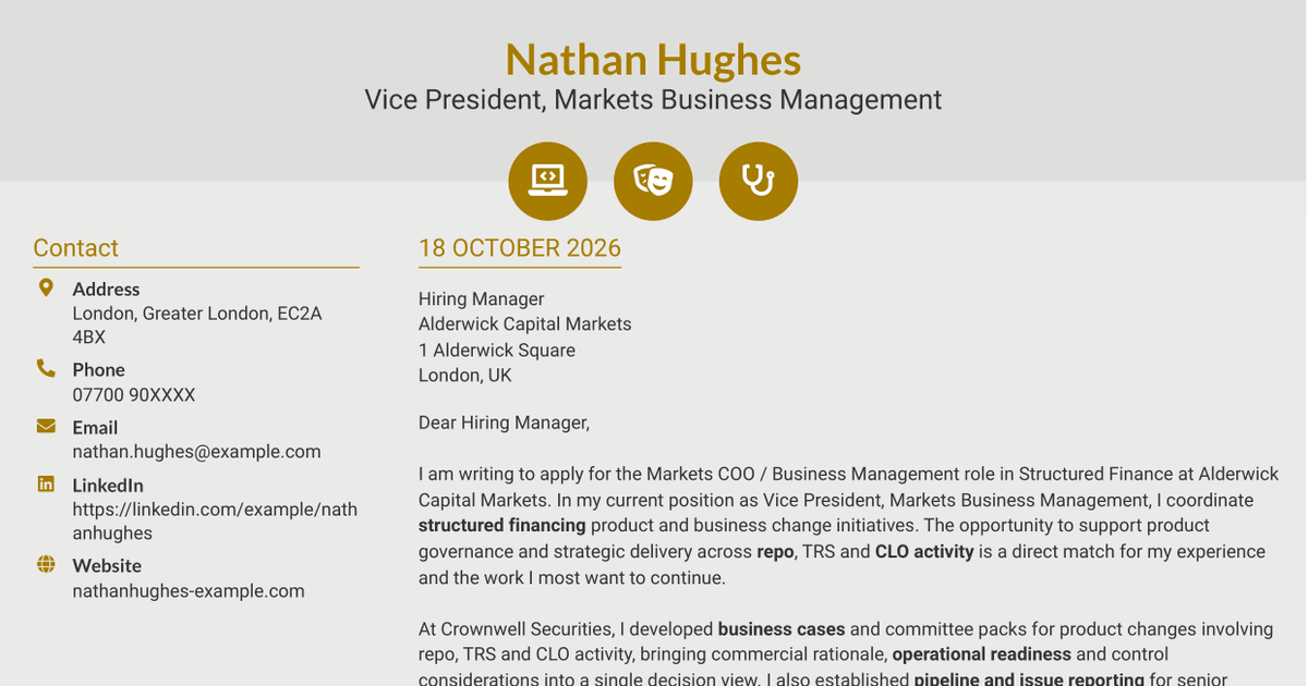 7 Markets COO / Business Management, Associate / Vice President - Structured Finance Cover Letter Templates with Example