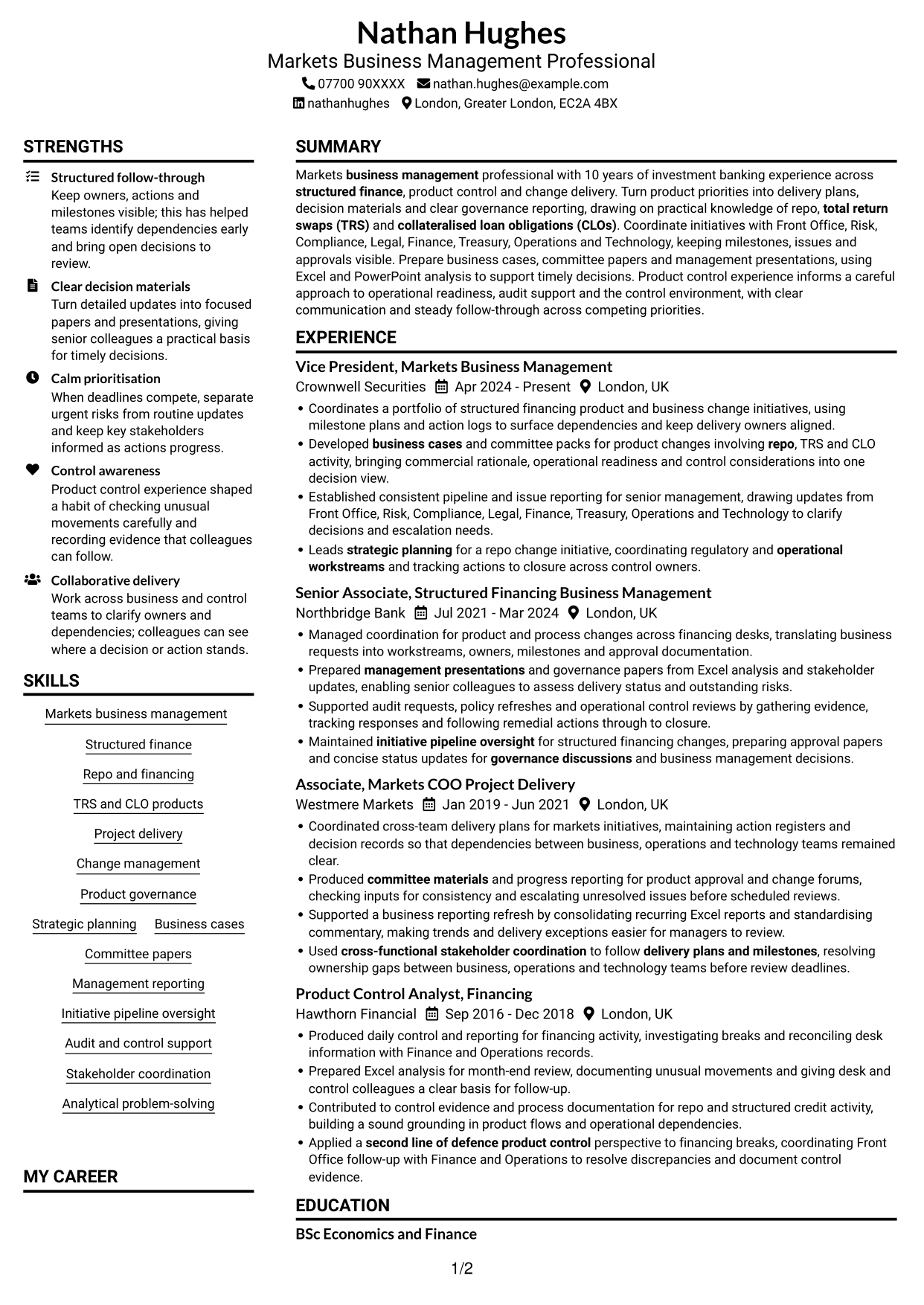 CV example — page 1