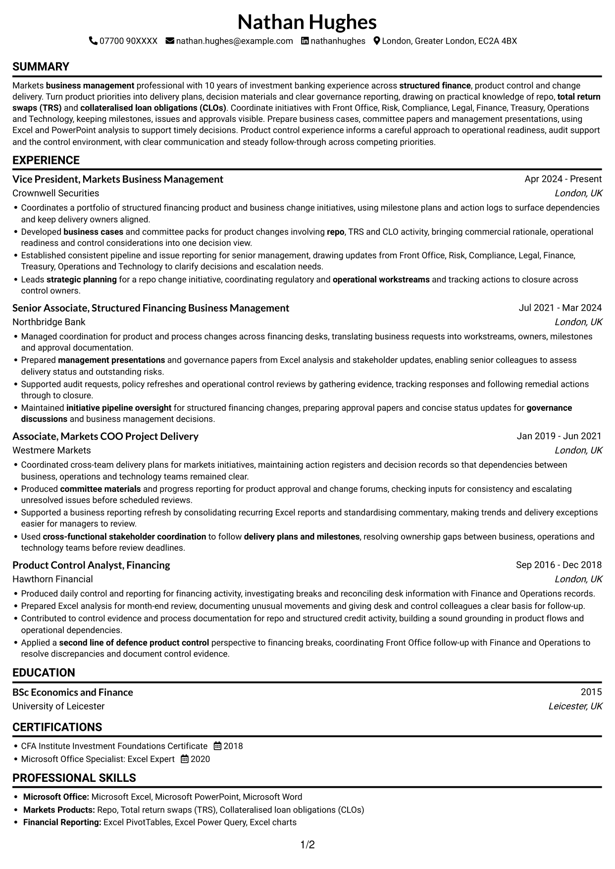 CV example — page 1