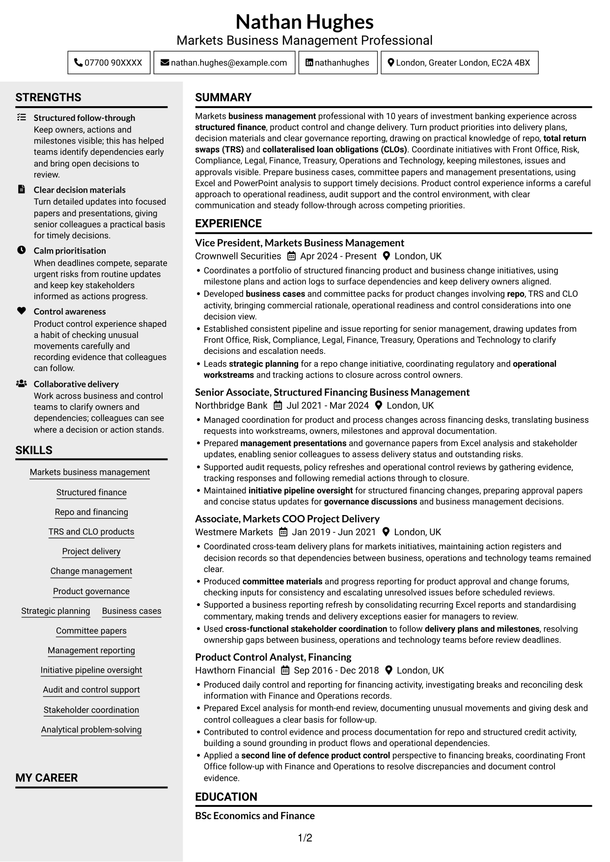 CV example — page 1