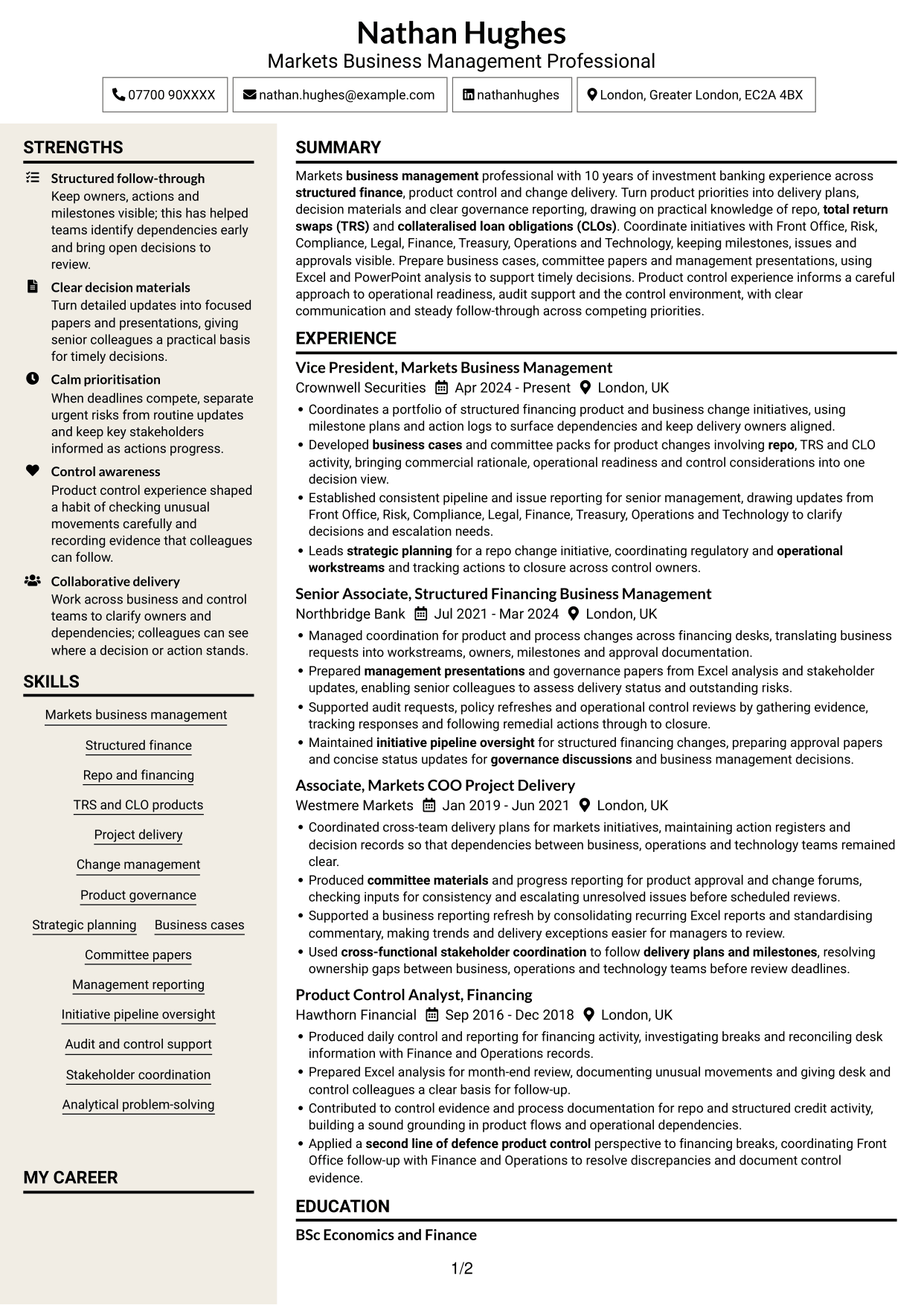 CV example — page 1