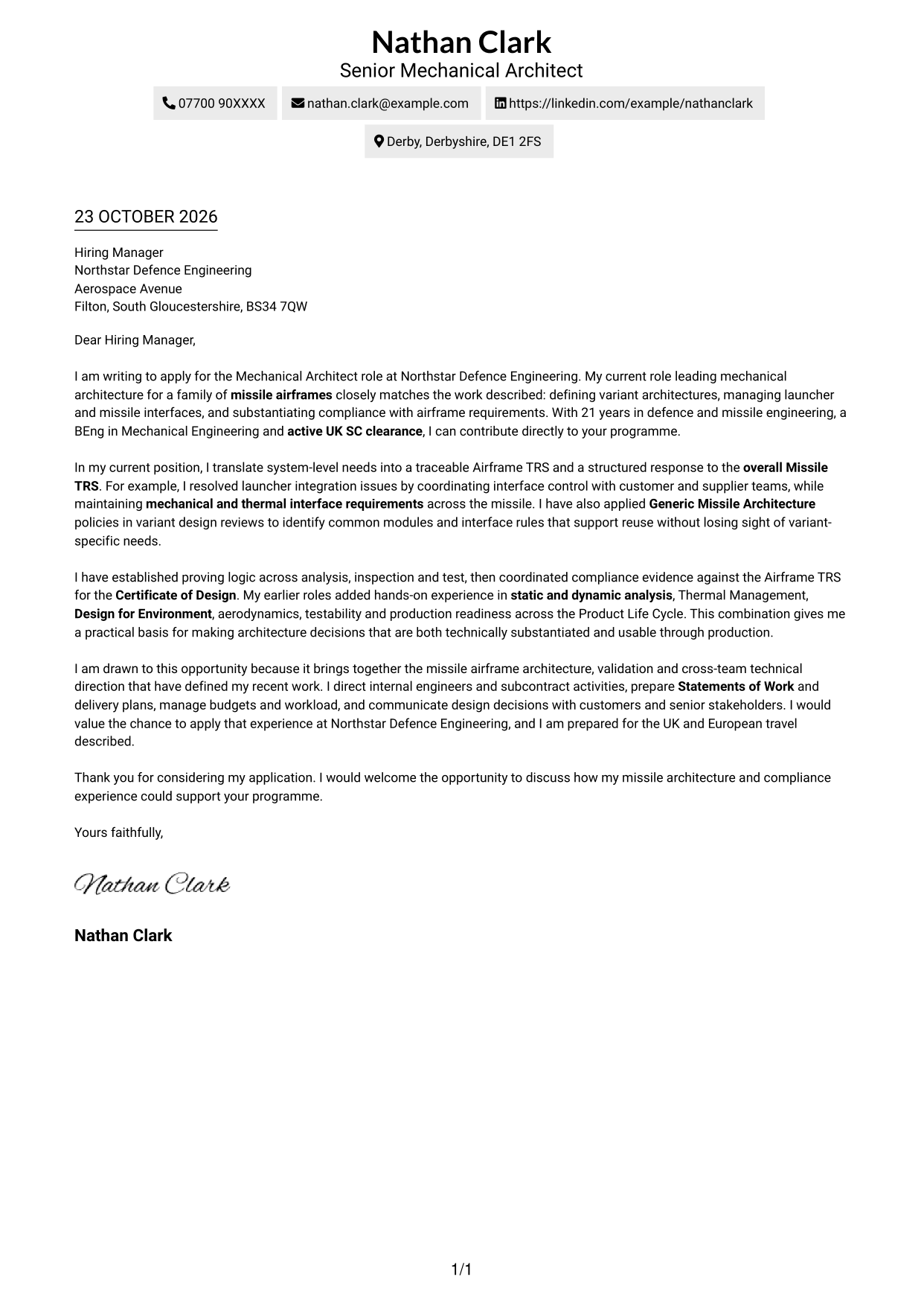 Cover letter example — page 1