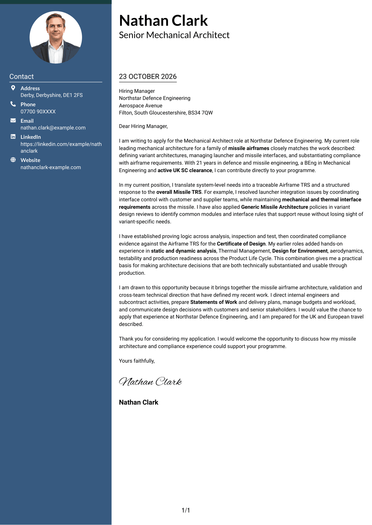 Cover letter example — page 1