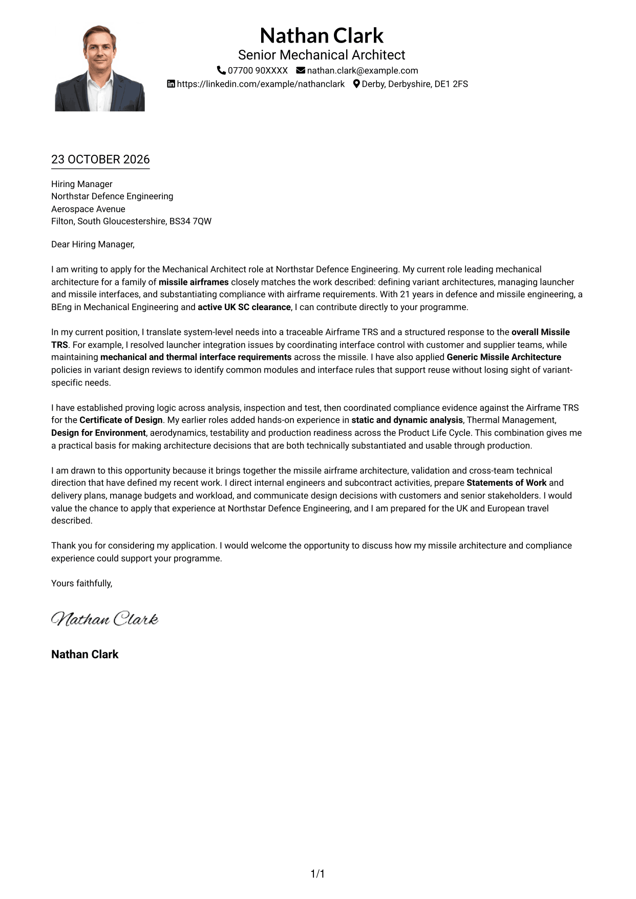 Cover letter example — page 1