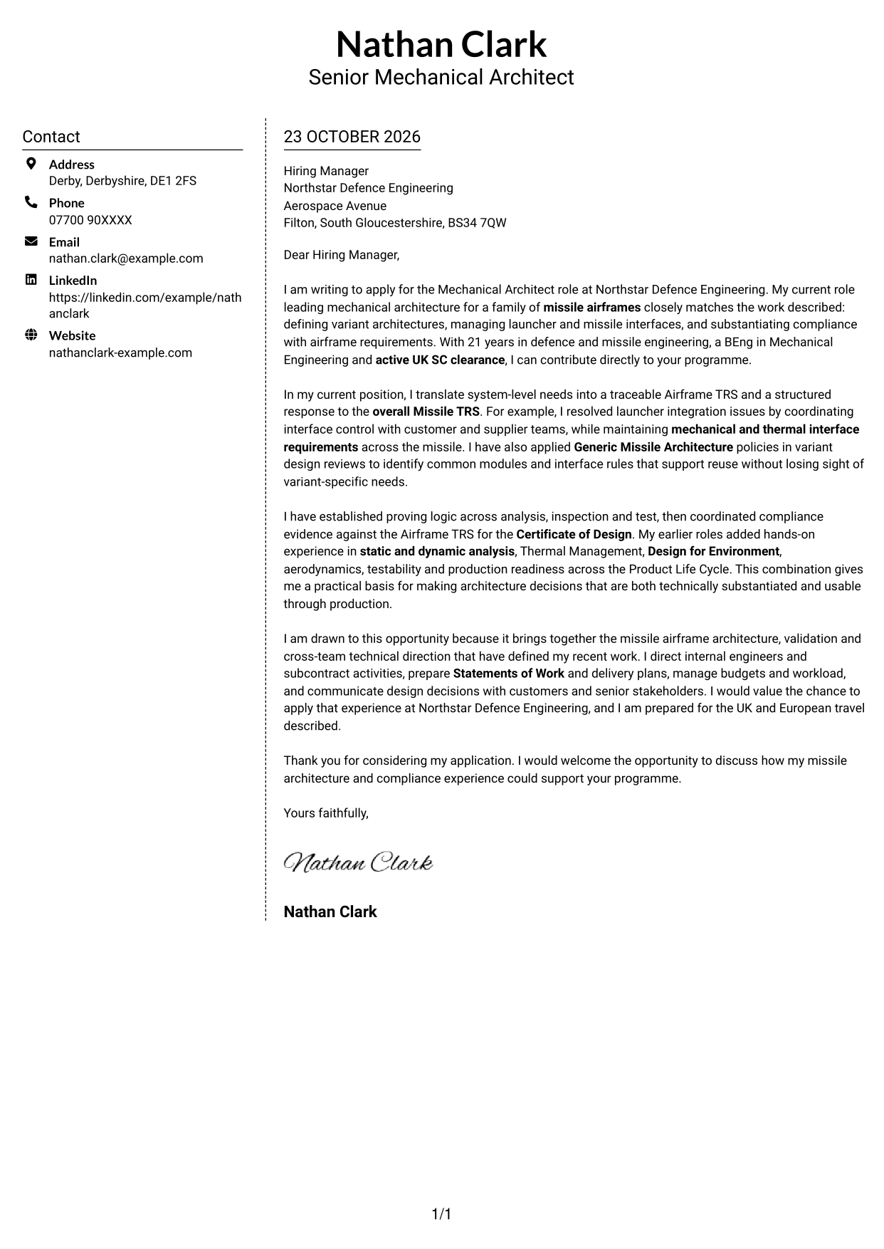 Cover letter example — page 1