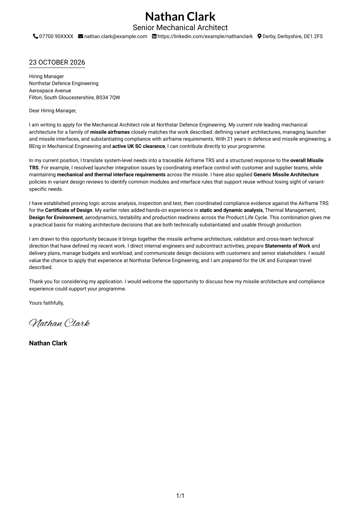 Cover letter example — page 1
