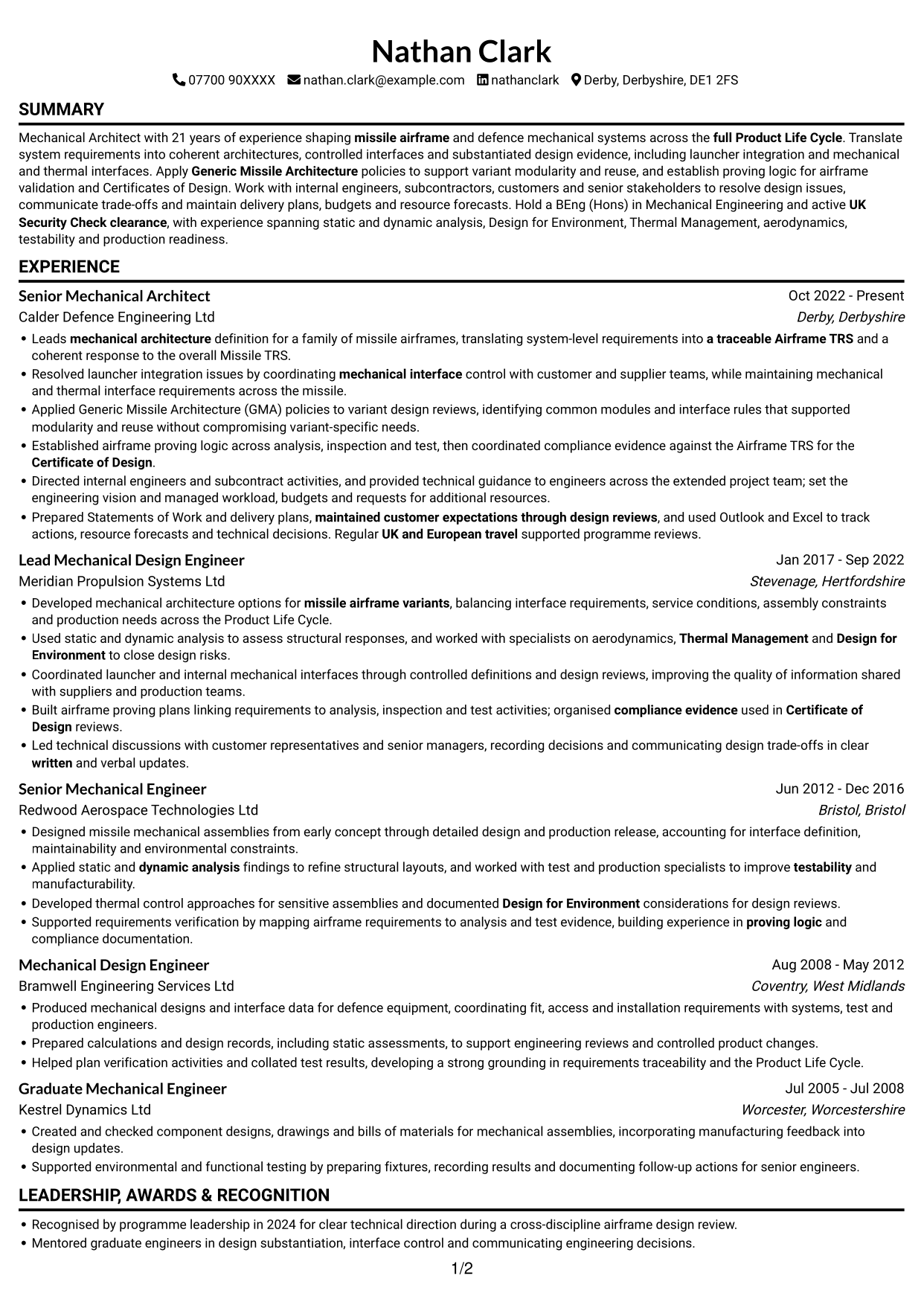 CV example — page 1