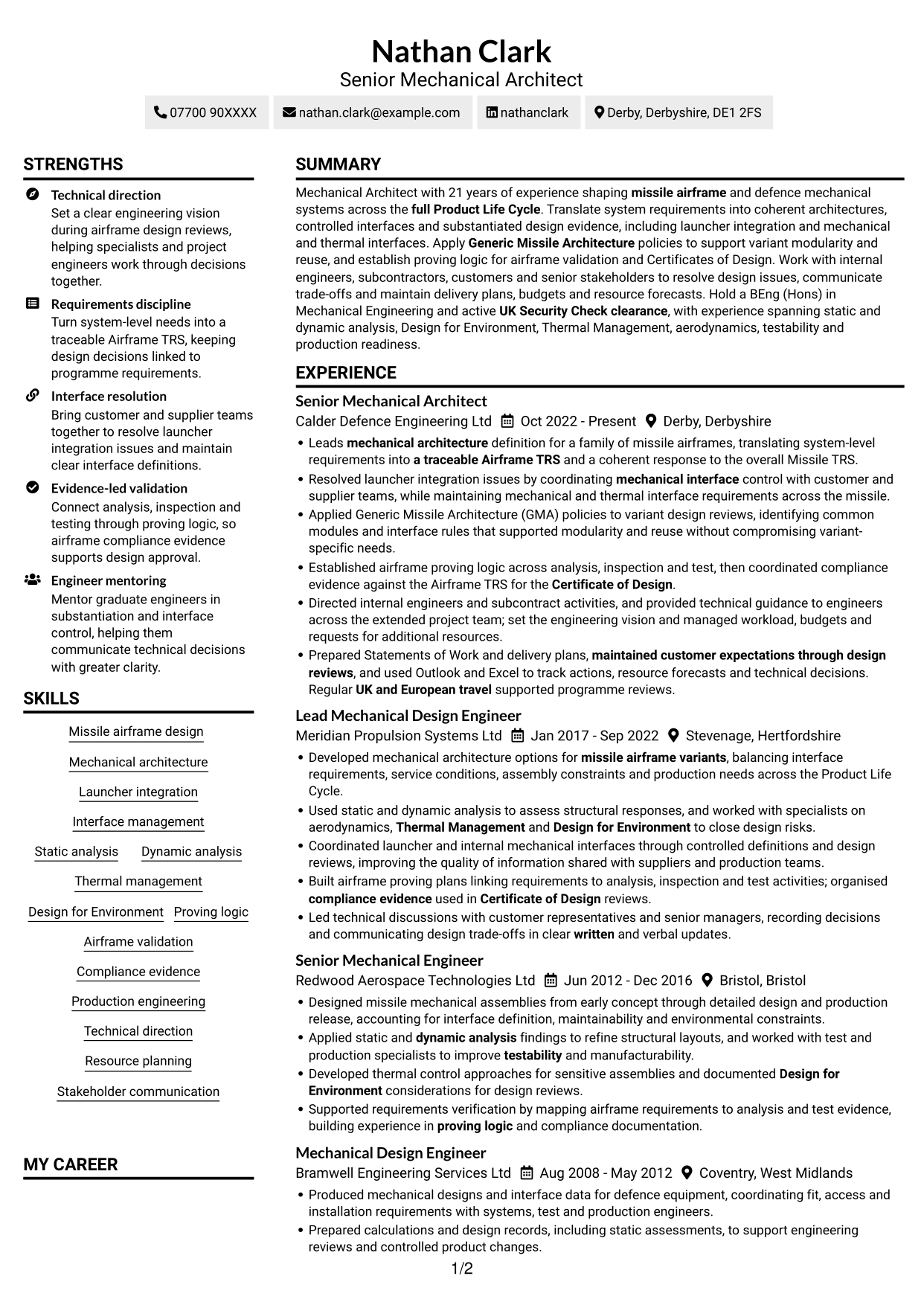 CV example — page 1