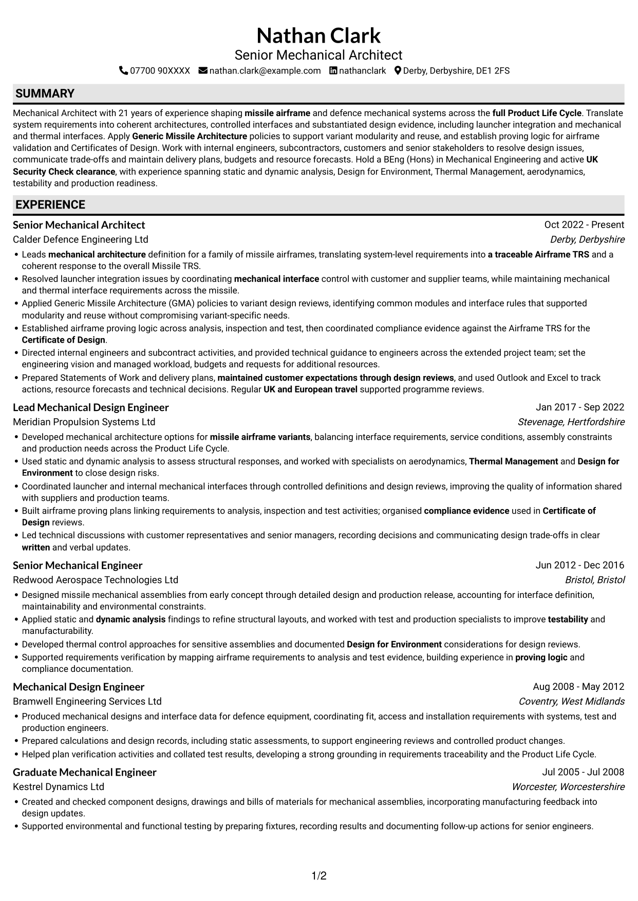 CV example — page 1