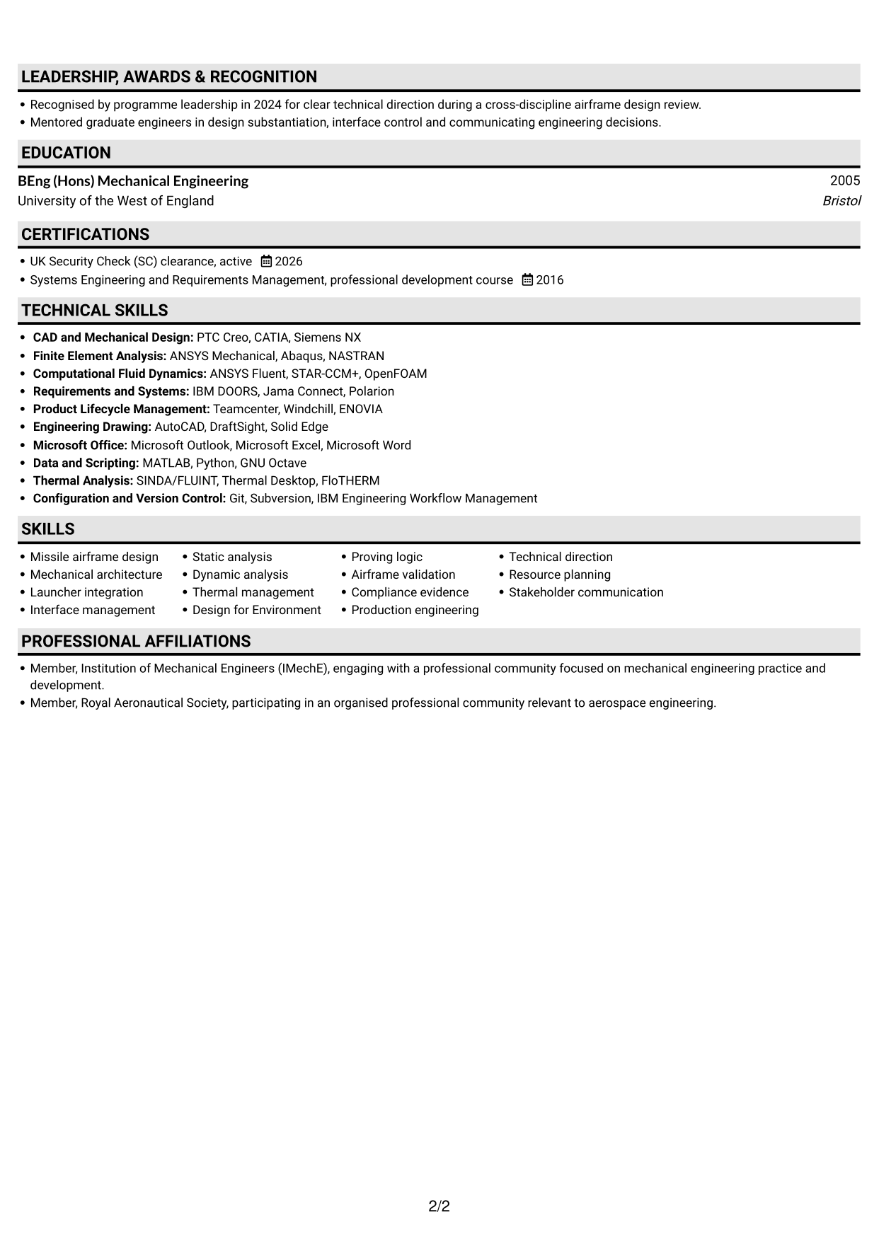 CV example — page 2