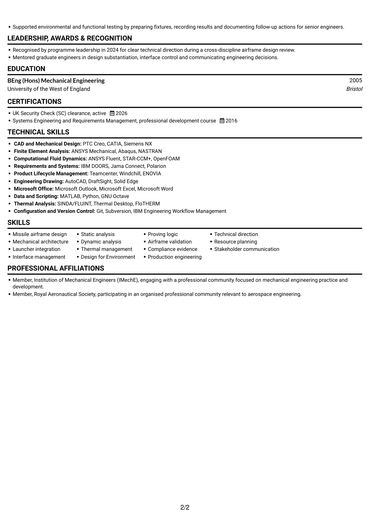 CV example — page 2