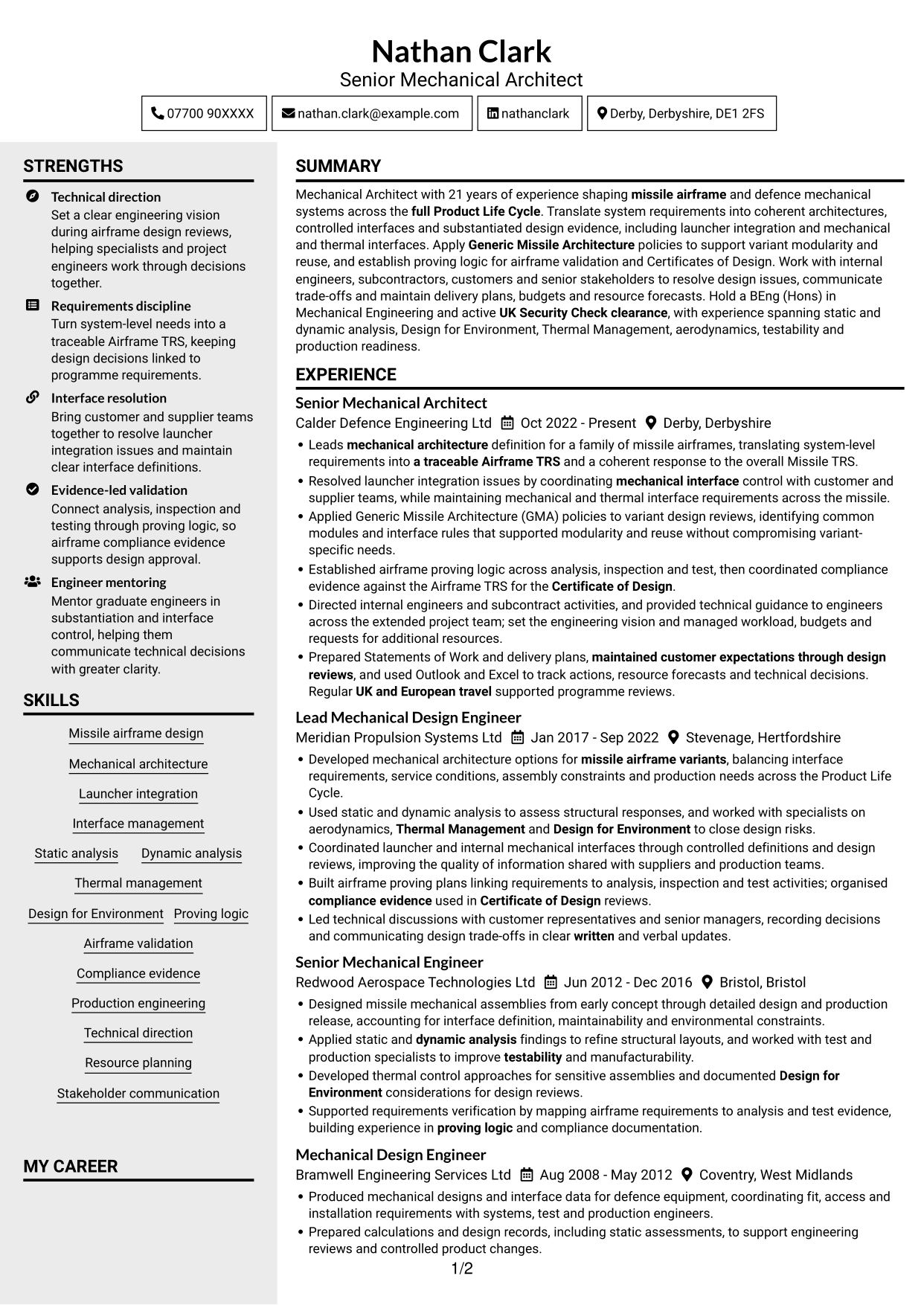 CV example — page 1
