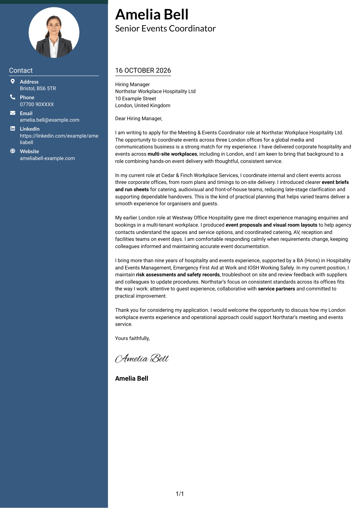 Cover letter example — page 1