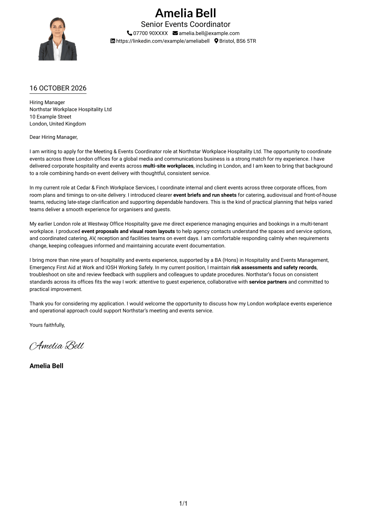 Cover letter example — page 1