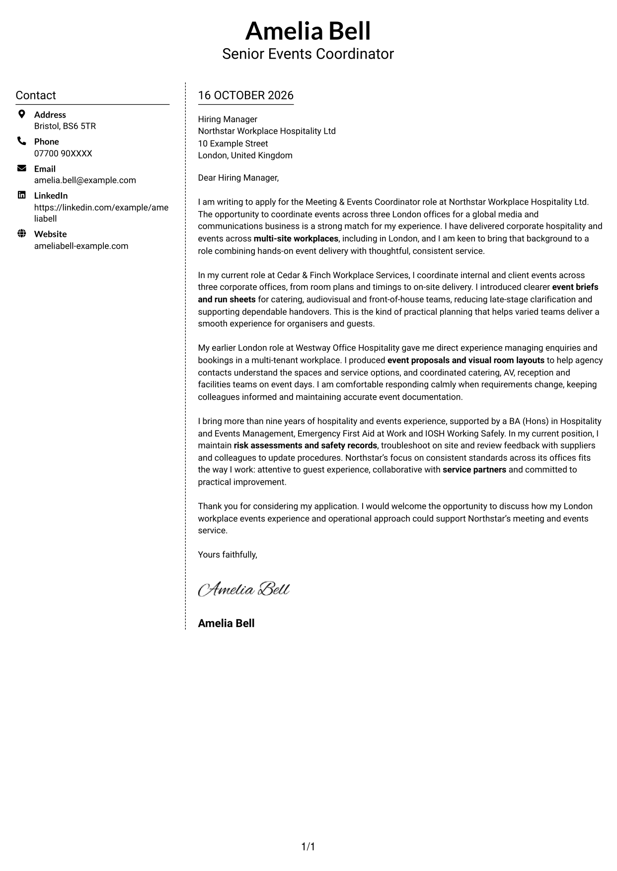 Cover letter example — page 1