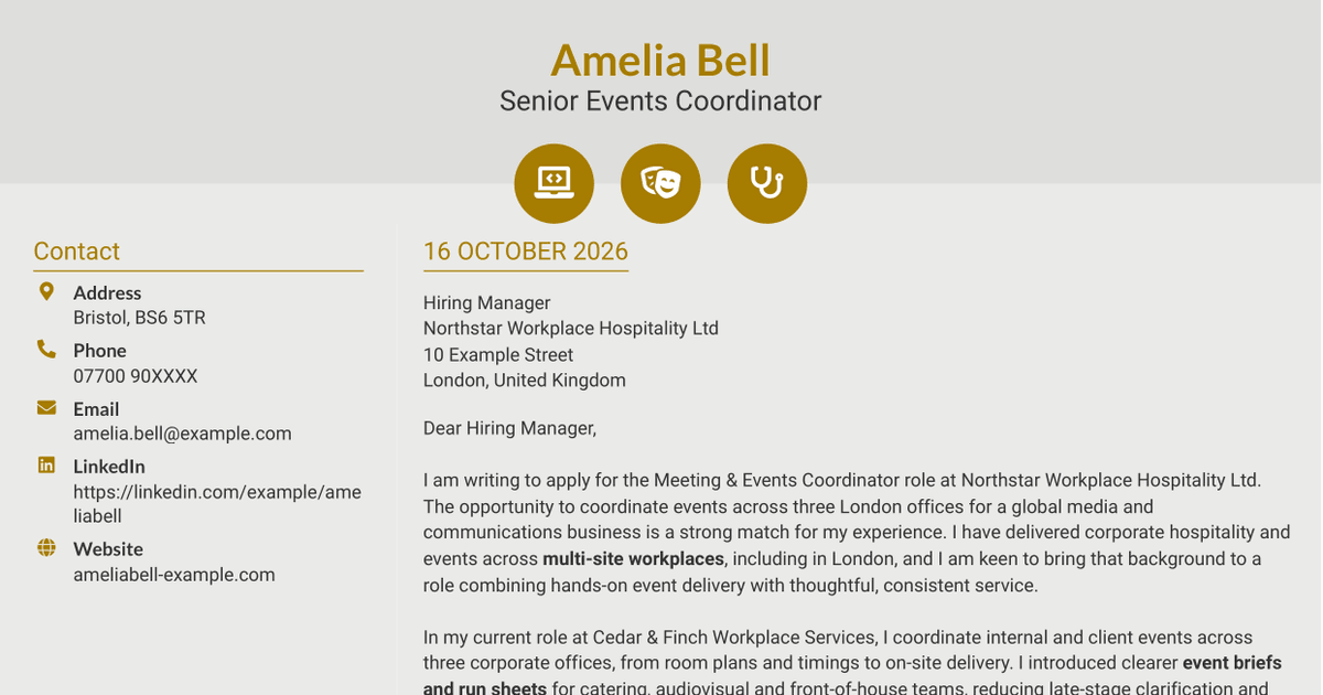 7 Meeting & Events Coordinator Cover Letter Templates with Example