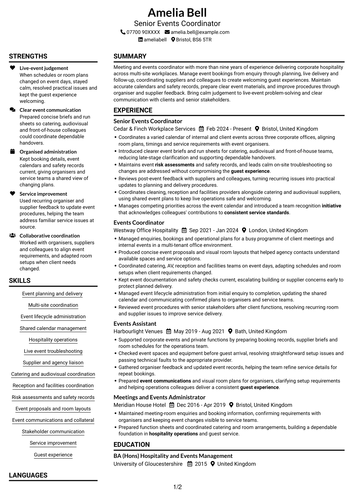 CV example — page 1