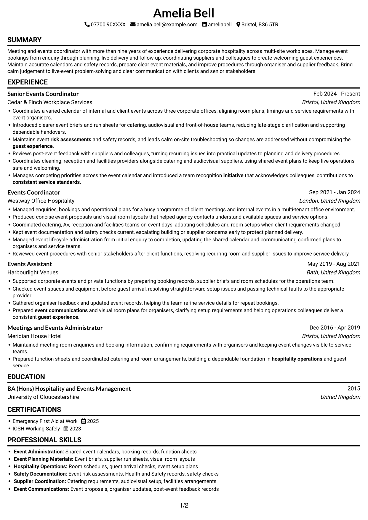 CV example — page 1