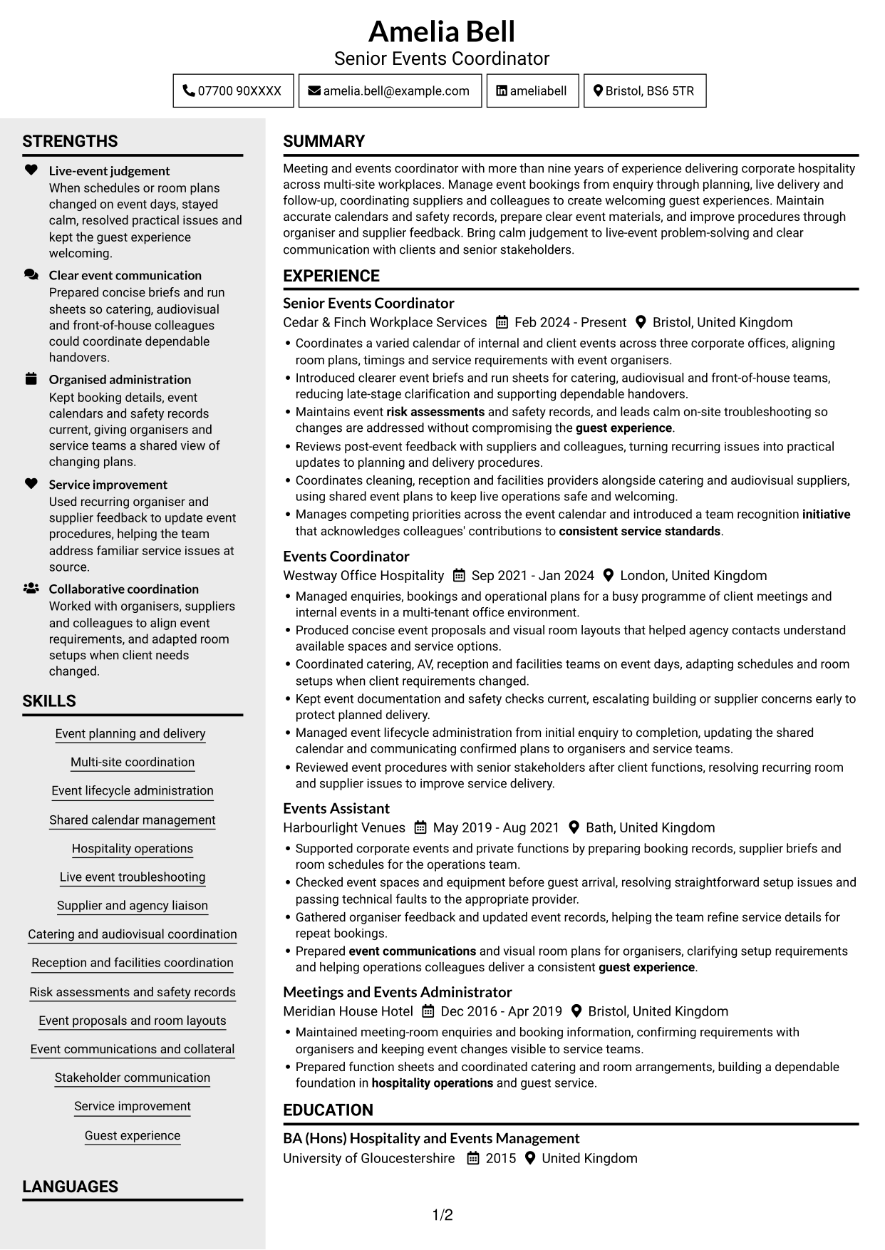 CV example — page 1