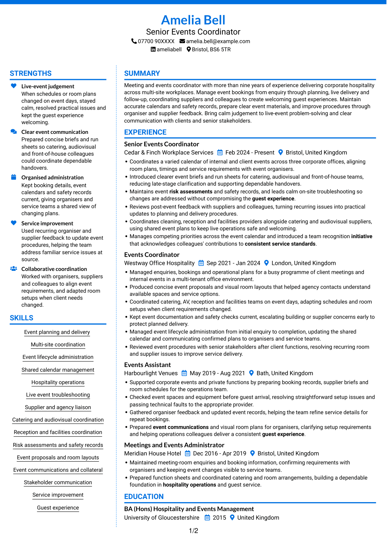 CV example — page 1