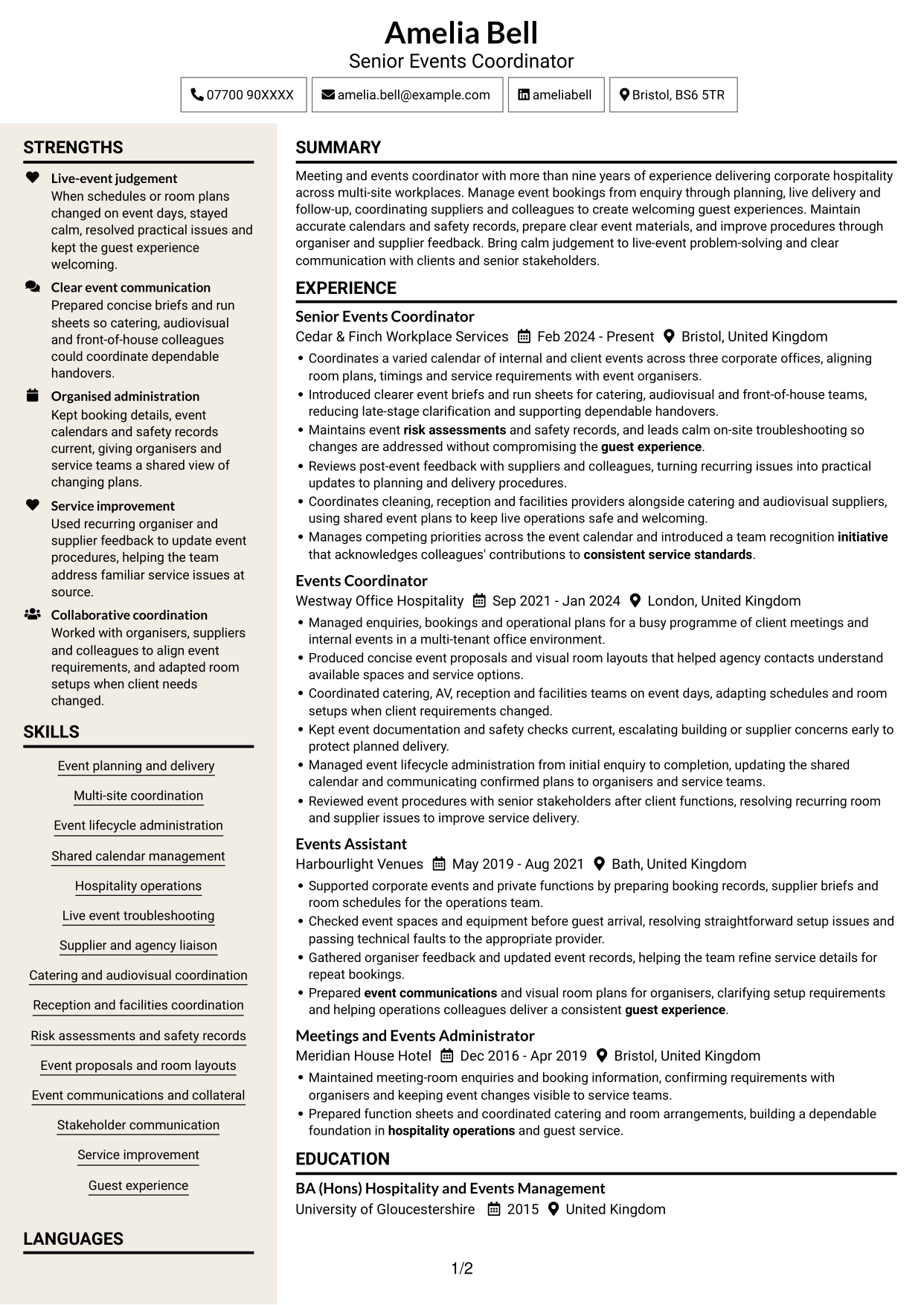 CV example — page 1