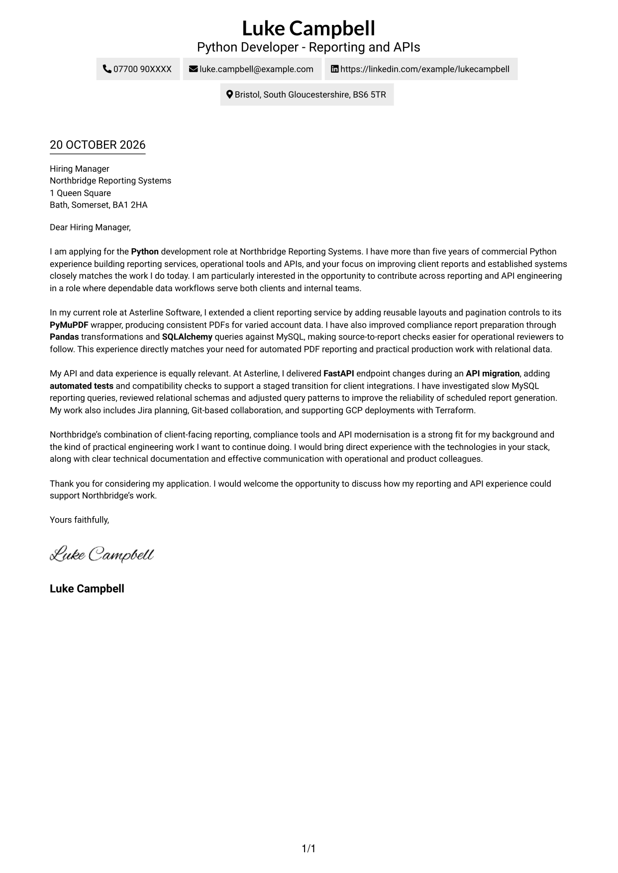 Cover letter example — page 1