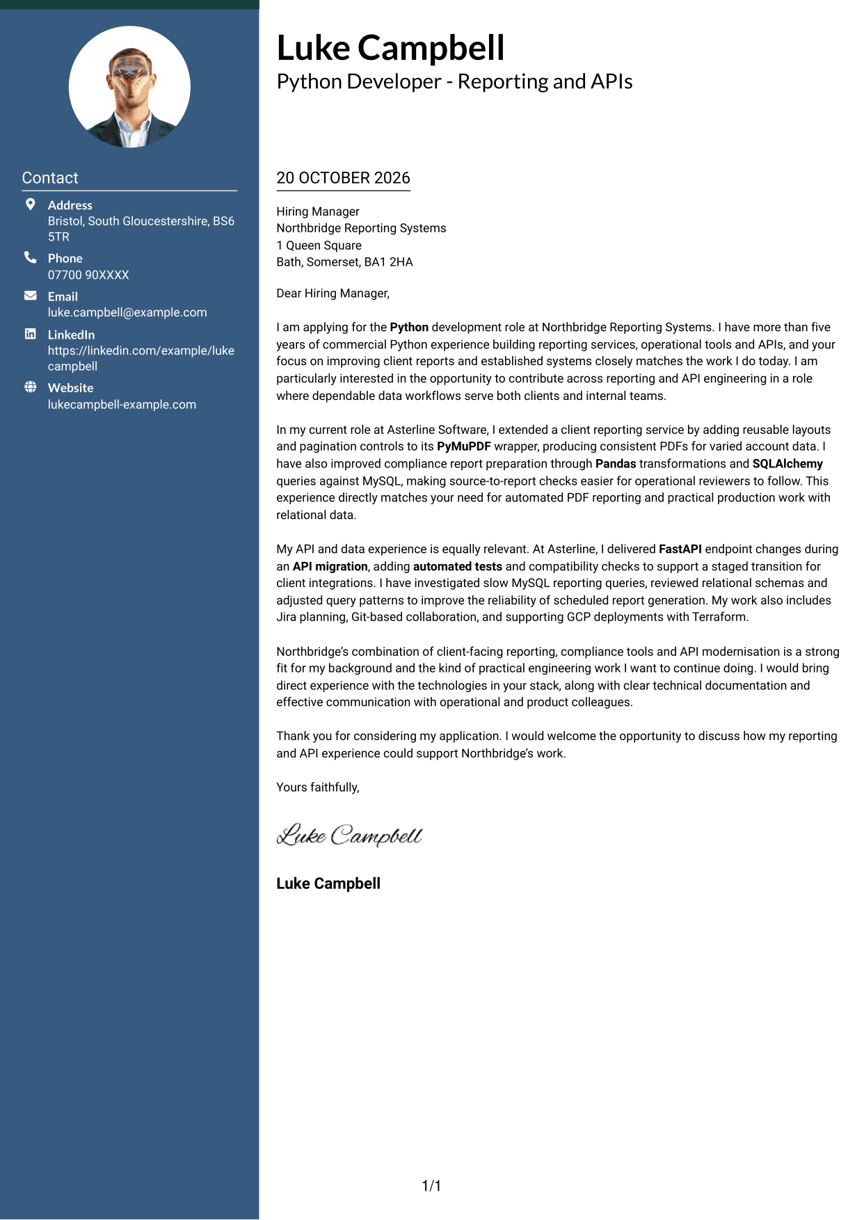 Cover letter example — page 1