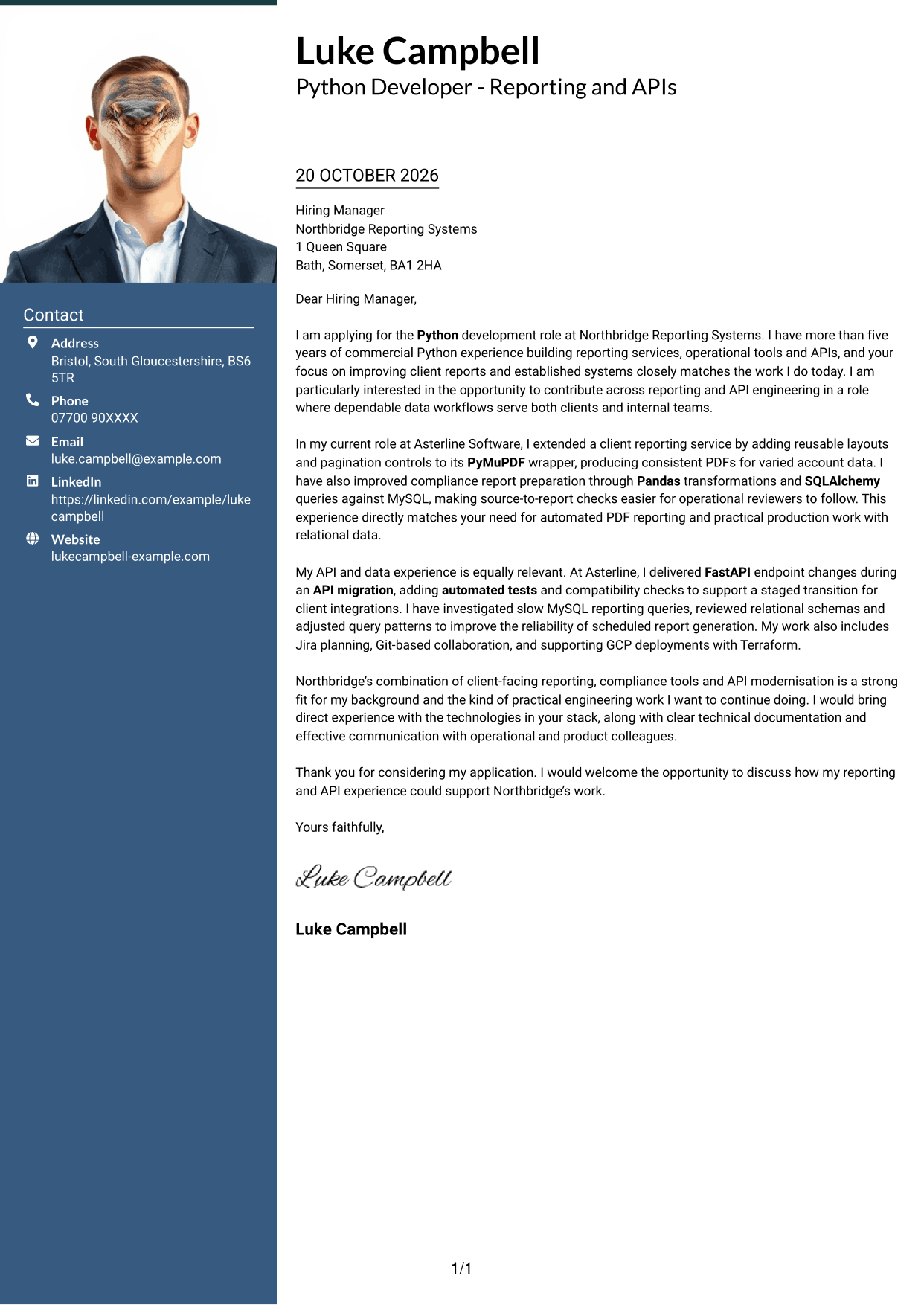 Cover letter example — page 1
