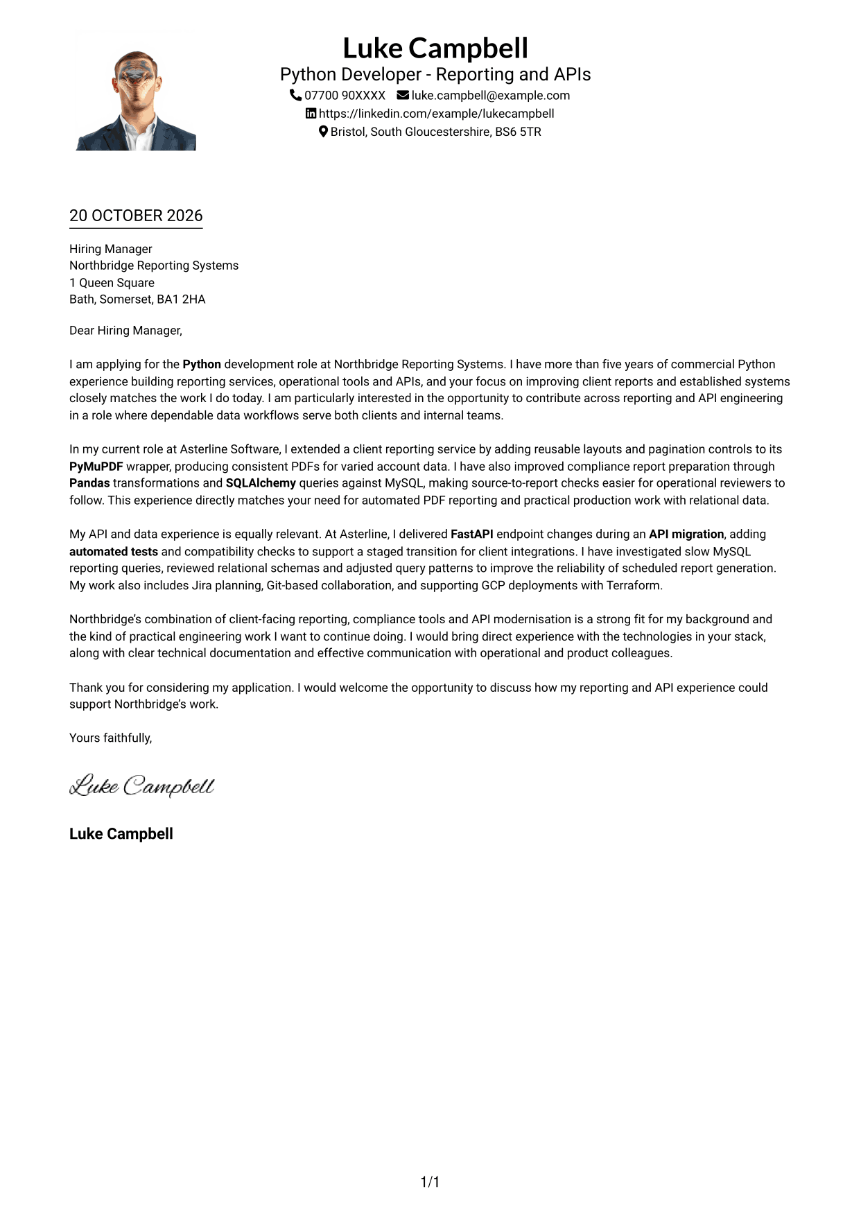 Cover letter example — page 1