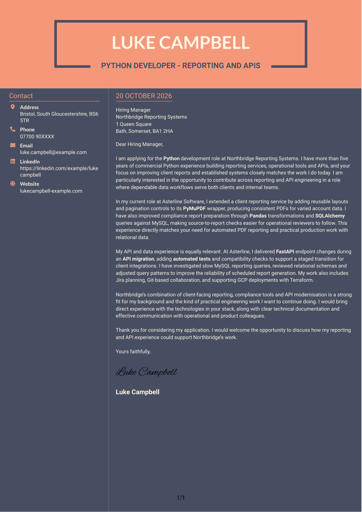 Cover letter example — page 1