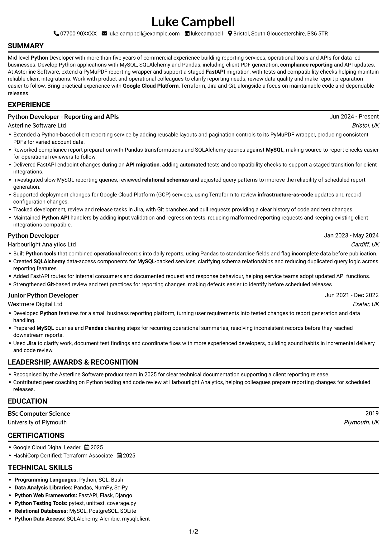 CV example — page 1