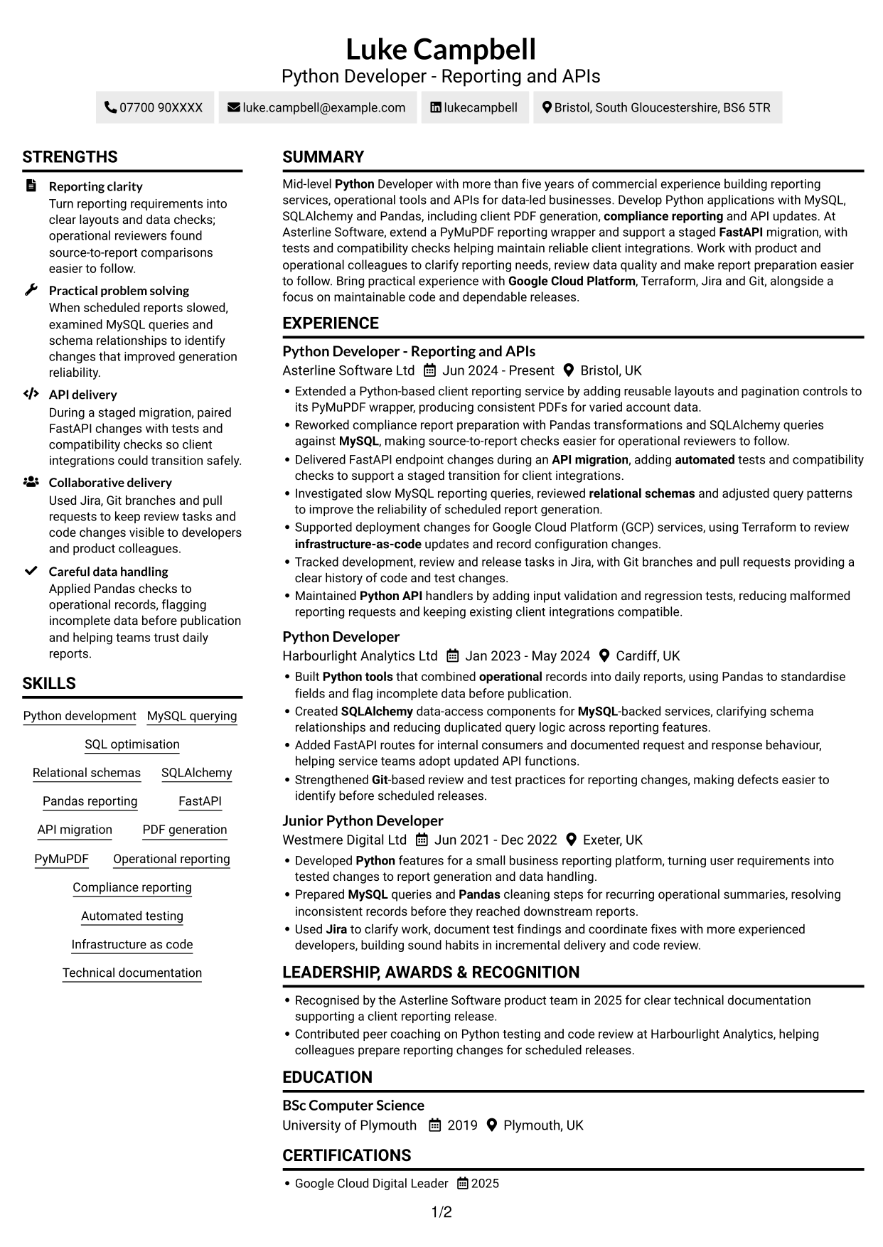 CV example — page 1