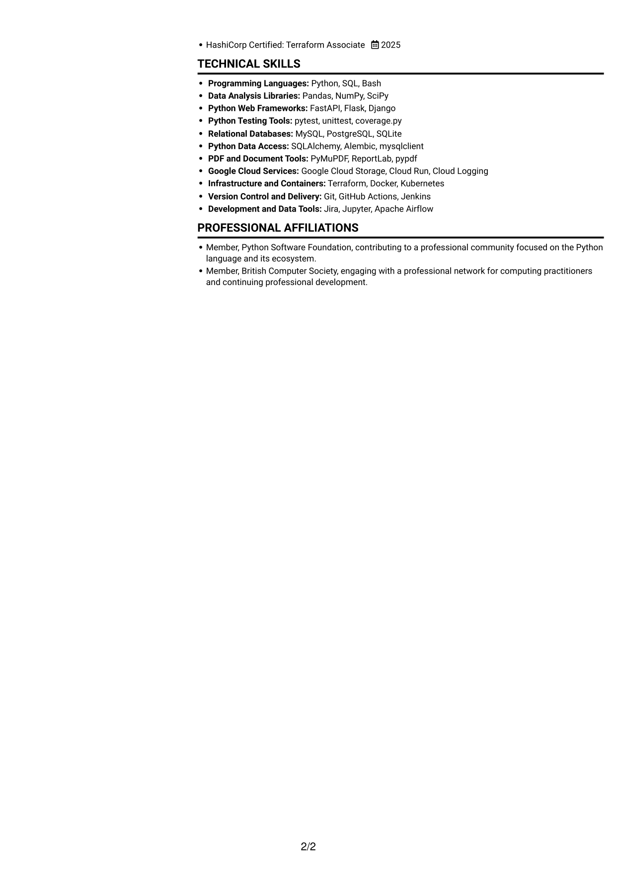 CV example — page 2