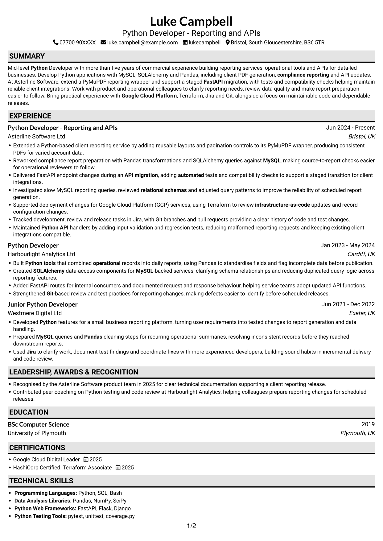 CV example — page 1