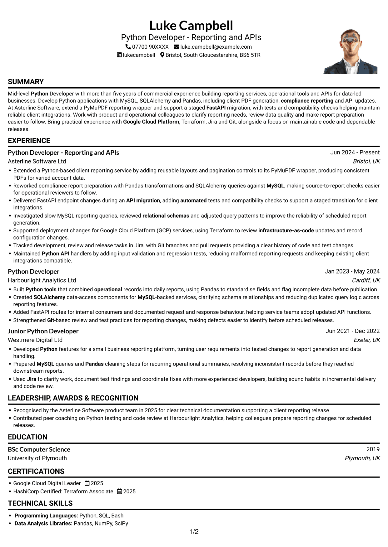 CV example — page 1