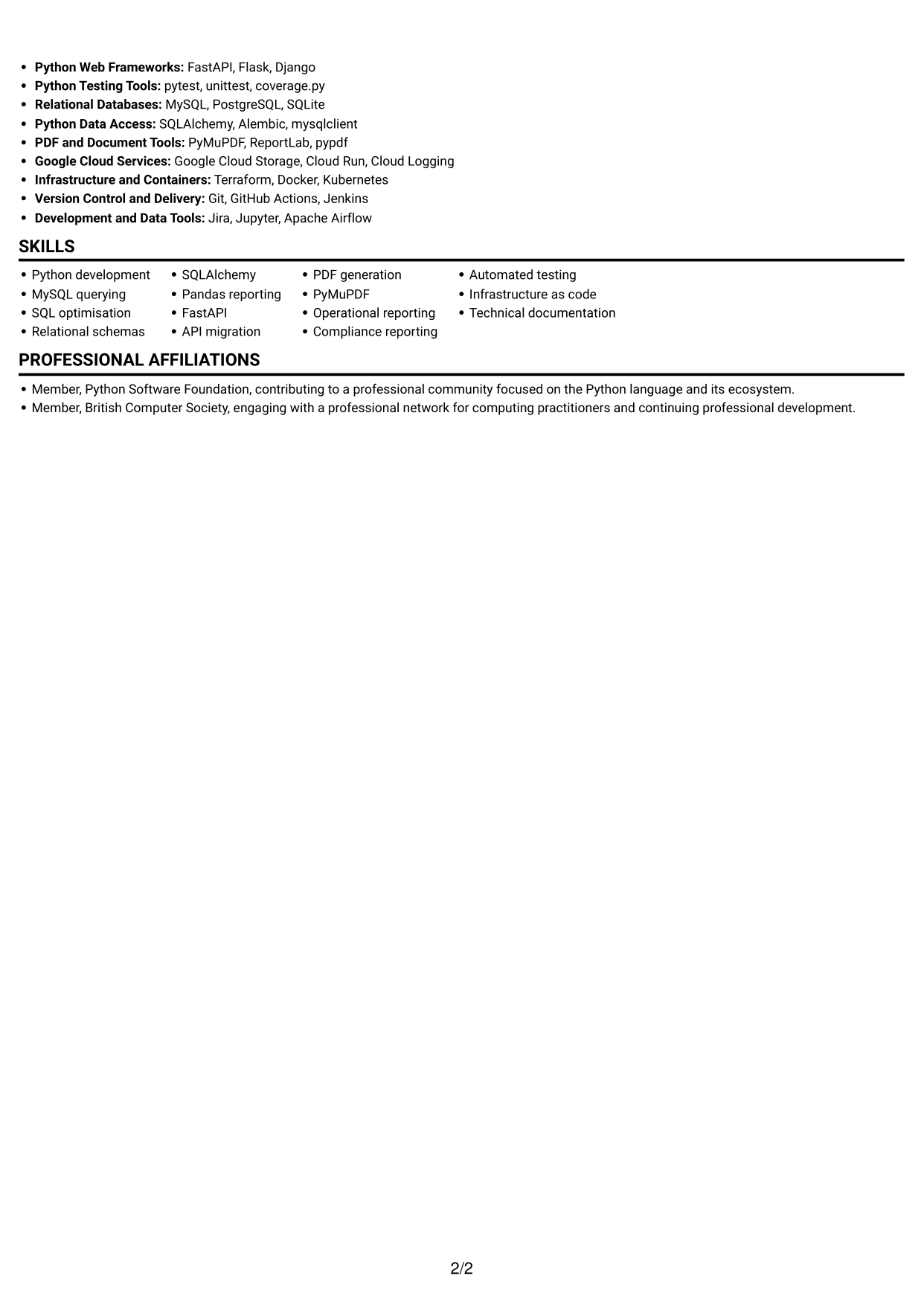 CV example — page 2