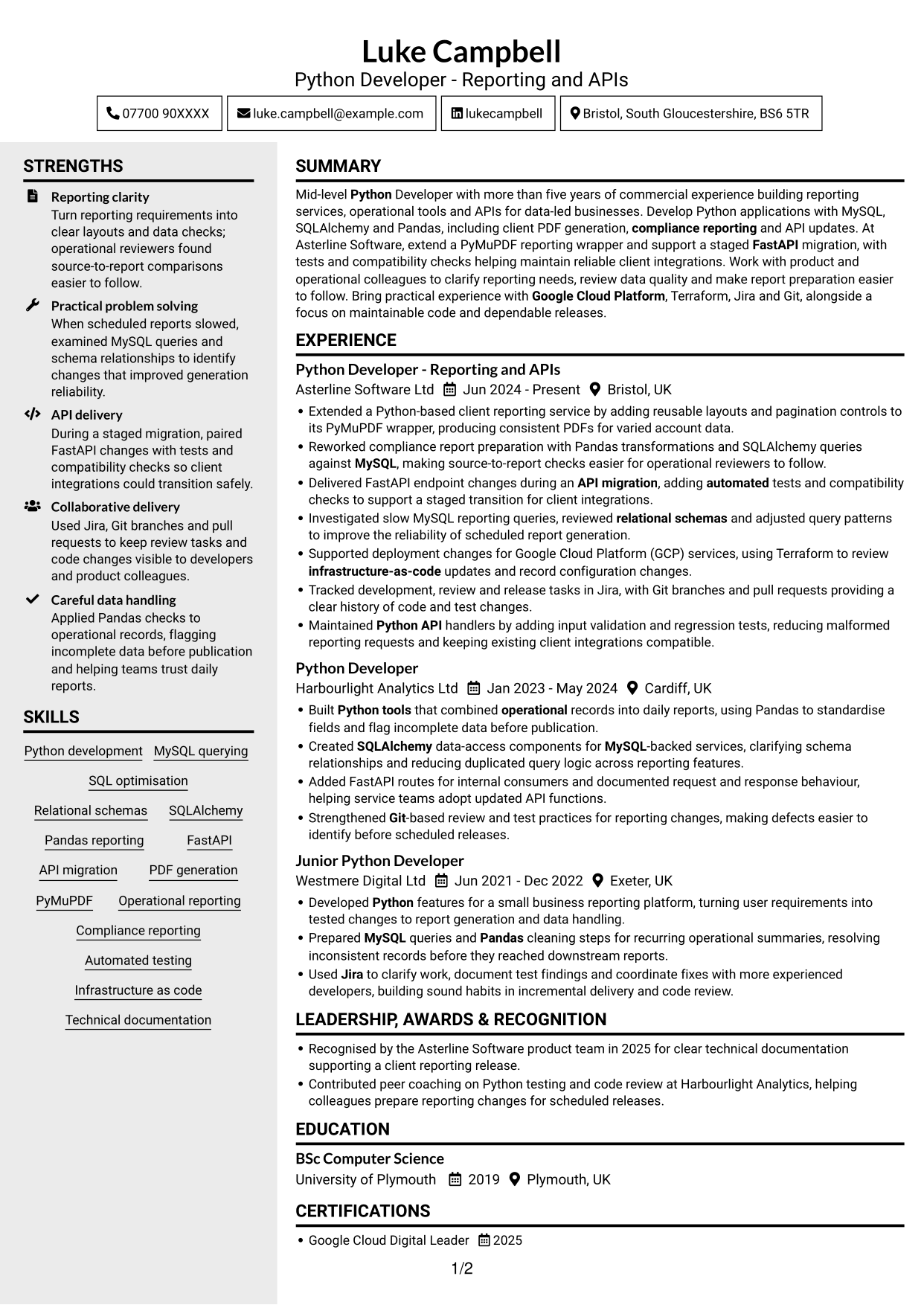 CV example — page 1