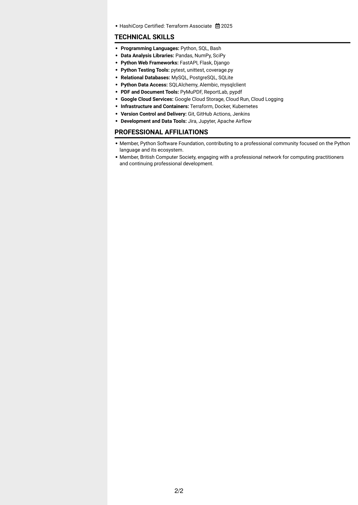 CV example — page 2
