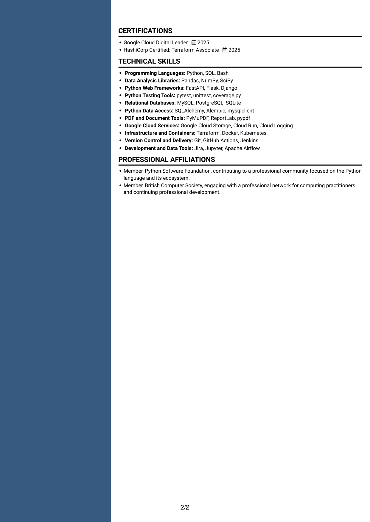 CV example — page 2