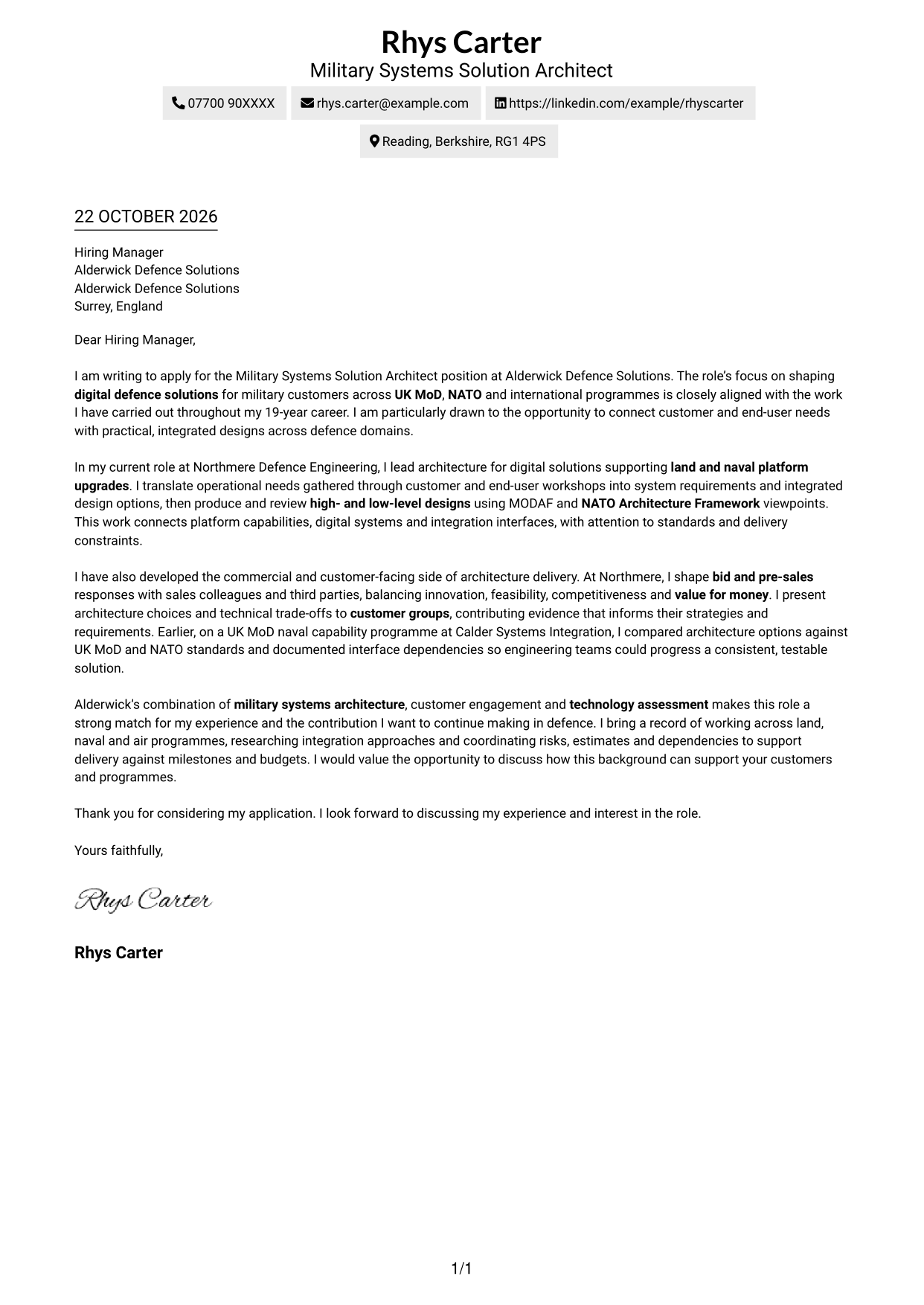 Cover letter example — page 1
