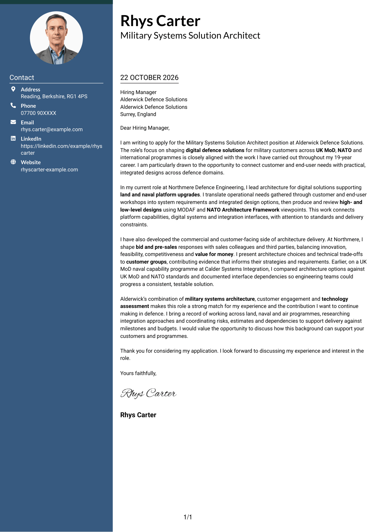 Cover letter example — page 1